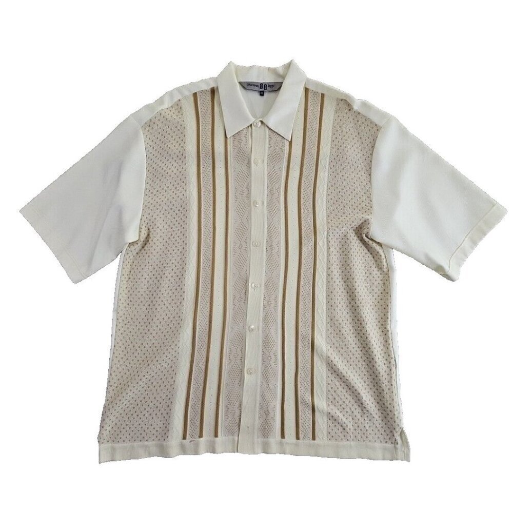 Michael Irvin 88 Casual Shirt Men's 2XL White Brown Textured Button Up Retro VTG